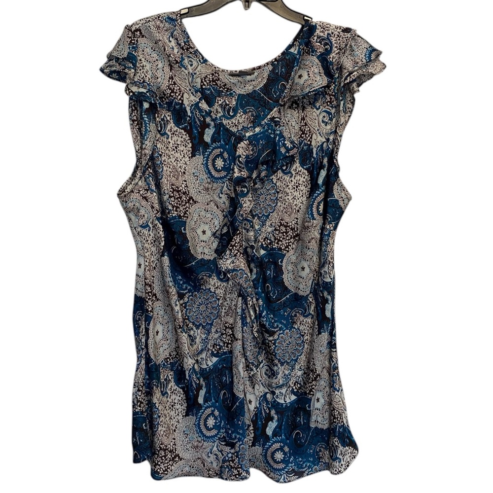 Roz & Ali Blue and White Paisley Blouse